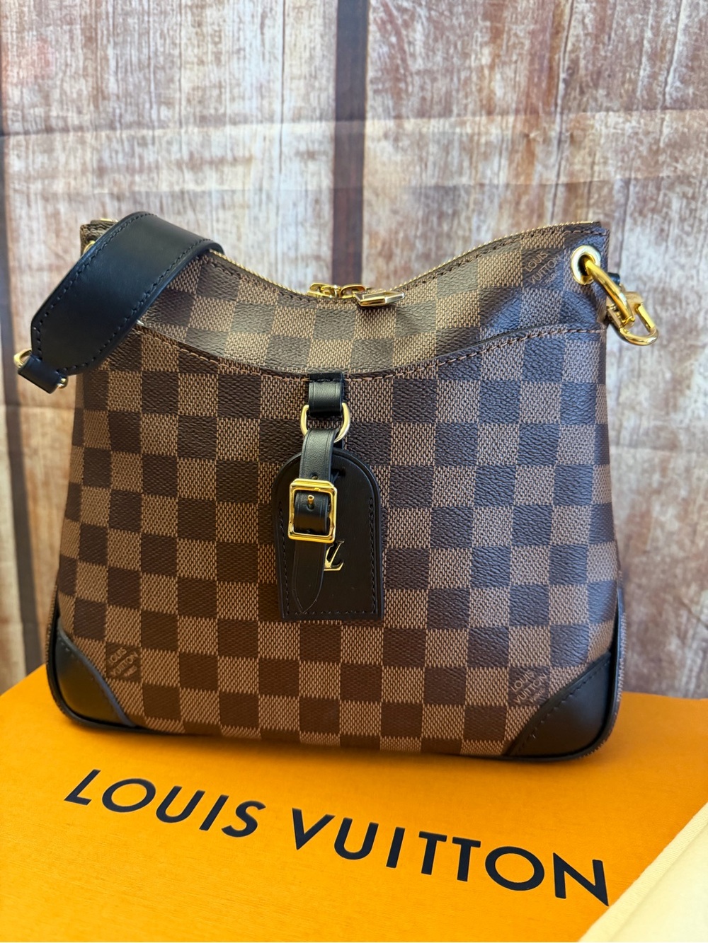 Louis Vuitton Odeon pm Brown Damier Check Shoulder Bag with Gold Hardware
